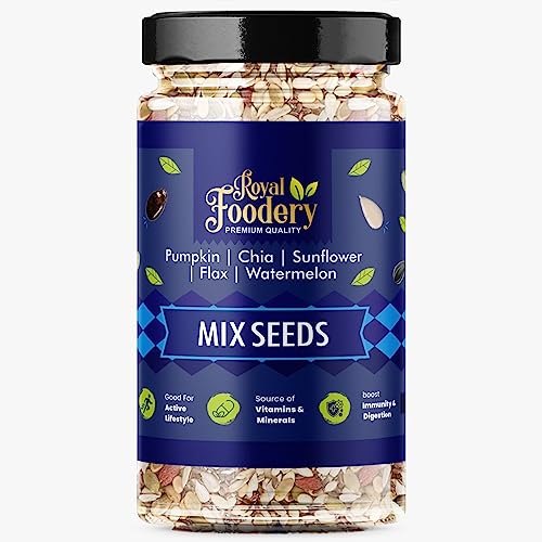 Royal Foodery Healthy Seeds Mix For Weight Management, Pumpkin, Sunflower, Watermelon, Flax & Chia Seeds | Improved Digestion, Muscle Building, Healthy Heart With Omega-3 & Protein Support 500Gram