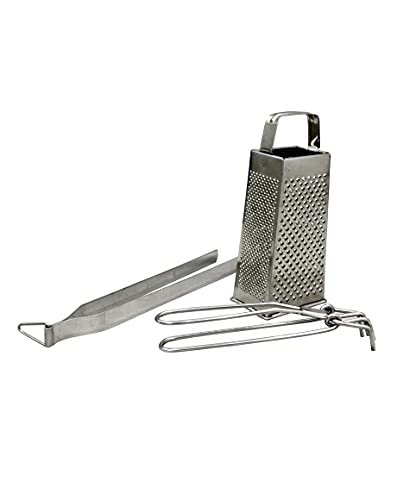 Stainless Steel Chapati Roti Chimta With Pakkad Utensil Holder And 4 Way Grater And Slicer.