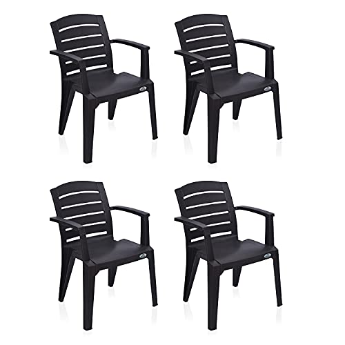 Nilkamal CHR2135 Plastic Mid Back with Arm Chair | Chairs for Home| Office – Outdoor – Garden | Dust Free |100% Polypropylene Stackable Chairs | Set of 4 | Weather Brown