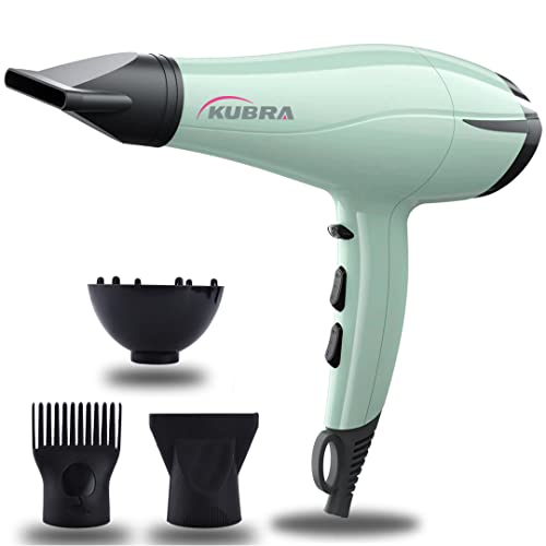 Kubra KB-229 Hair Dryer And Straightener For Women, Green | With Diffuser | Concentrator For Salon Like Results | 2200 Watts | Cool Shot Button| 3 Heating And Speed Settings