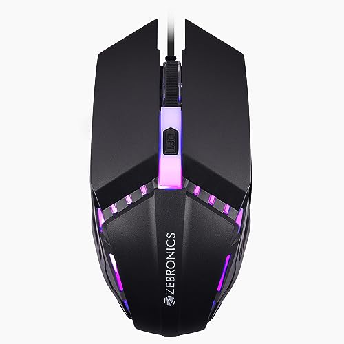 Zebronics Phero High Precision Wired Gaming Mouse With 4 Buttons, Rainbow Leds, Dpi Button, 800/1200/1600 Dpi’S, Plug & Play, 3 Million Clicks, Just 80G For Smooth And Stress Free Gaming