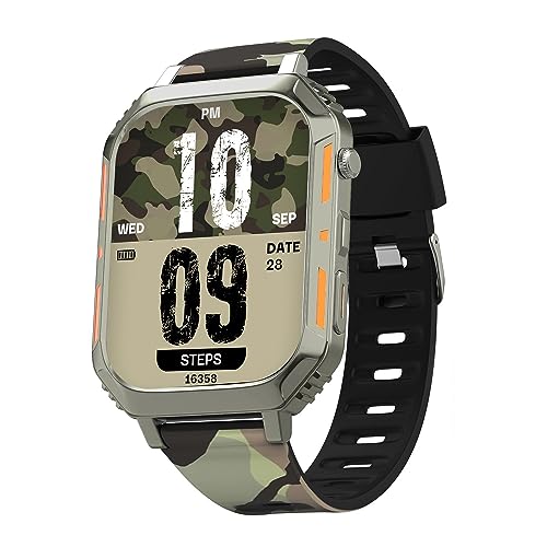 Vibez by Lifelong |New Launch|Trooper 2.02” Always On HD Display,Interchangeable Dual Straps,BT Calling, Long Lasting Battery,Multiple Sports Mode,Rugged Smartwatch (VBSW2124,Silver & Military Green)
