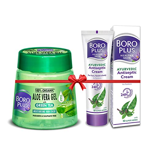BoroPlus Aloe Vera Gel Green Tea, 200ml Jar + Antiseptic Cream, 120ml