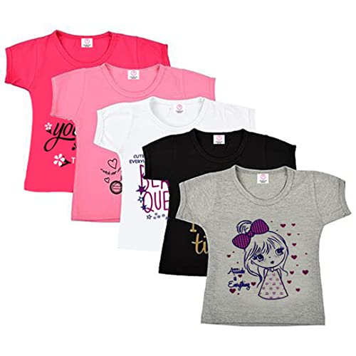 Girls’ Cotton T-Shirt | Regular Fit T-Shirt| Baby Girl T Shirt | Girl Baby T Shirt |12-18 Month | 1-2 Year|2-3year| 3-4 Year| 4-5 Year |5-6 Year(Multi-Colored | Pack of 5) (3-4 Years)