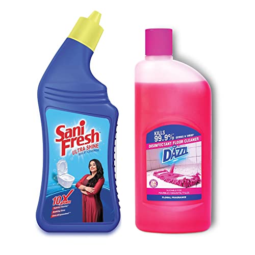 Sani Fresh Advanced Liquid Toilet Cleaner – 1L With Odonil Blocks 48G + Dazzl Floor Cleaner – 975Ml| Advanced Thicker Formulation | Removes Toughest Stains | Long Lasting Fragrance