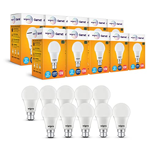 wipro Garnet Base B22 10-Watt LED Bulb (White) – Pack of 10