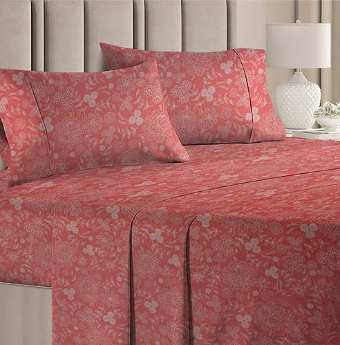 Bsb Home Prime Collections 100% Microfiber Feel Double/Queen Size Bedsheets With 2 Pillow Covers Cotton, 180Tc Floral Pink Bedsheets For Double Bed Cotton (7Ft X 7.5Ft)
