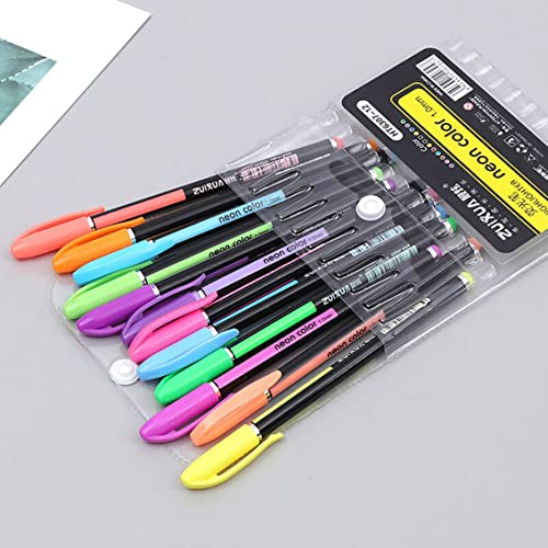 GLUN 12Pcs Neon Color Set Neon Metallic Fluorescence Highlighter Pastel Gel Pen For Art Sketch Doodle Painting Drawing Kids Gift