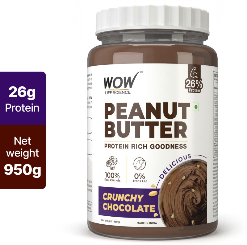 Wow Life Science Peanut Butter Chocolate Crunchy | 26% Protein 950 G