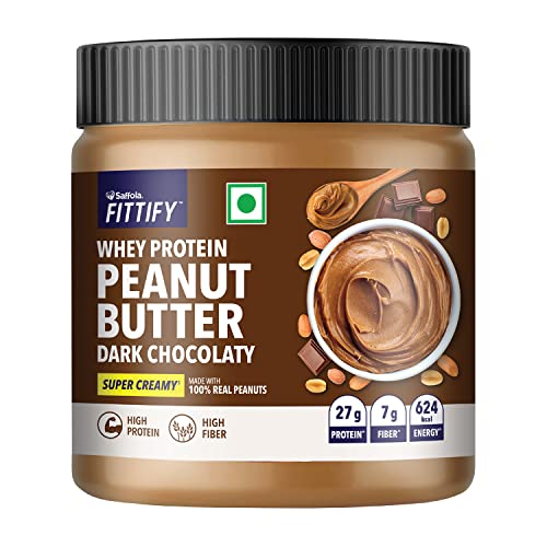Saffola Fittify Whey Protein Peanut Butter | Dark Chocolaty | Super Creamy | High Protein | High Fiber | Vegan| No Trans Fat | 340G