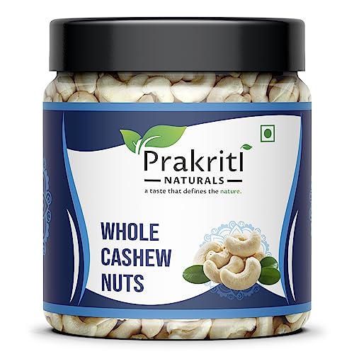 Prakriti Naturals 100% Natural & Crunchy Premium Whole Cashews Nutritious & Delicious Nuts, Premium Kaju Nuts | Gluten Free | Source Of Minerals & Vitamins | Dry Fruits (Jar Pack) (500)