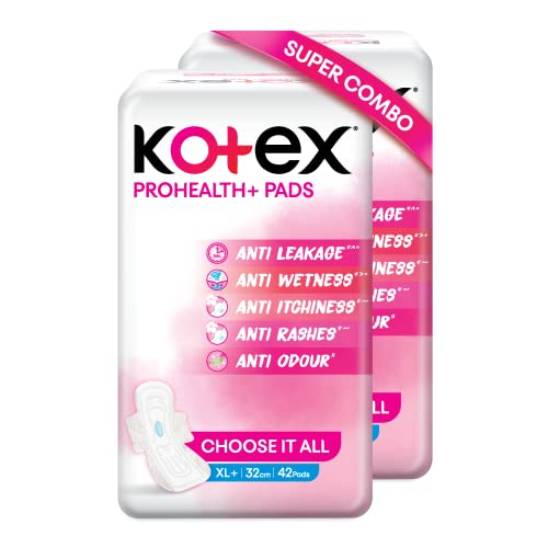 Kotex Prohealth+ Ultra Thin Sanitary Pads For Women | Xl+ Size 84 Napkins | Combo Pack (42’S X 2) | Healthy Protection With No Leakage, No Wetness And Rash Free Pads