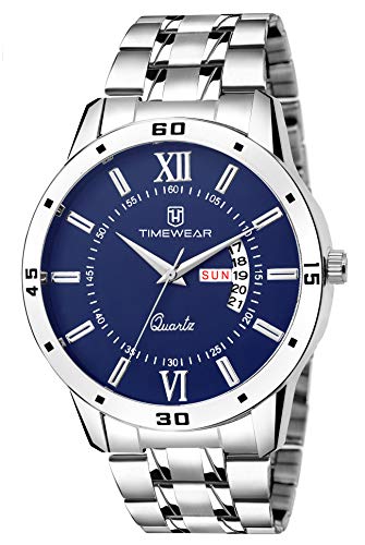 Timewear Casual Day Date Watch Collection For Men Analogue Men’S Watch(Blue Dial & Silver Colored Strap)-231Bdtg