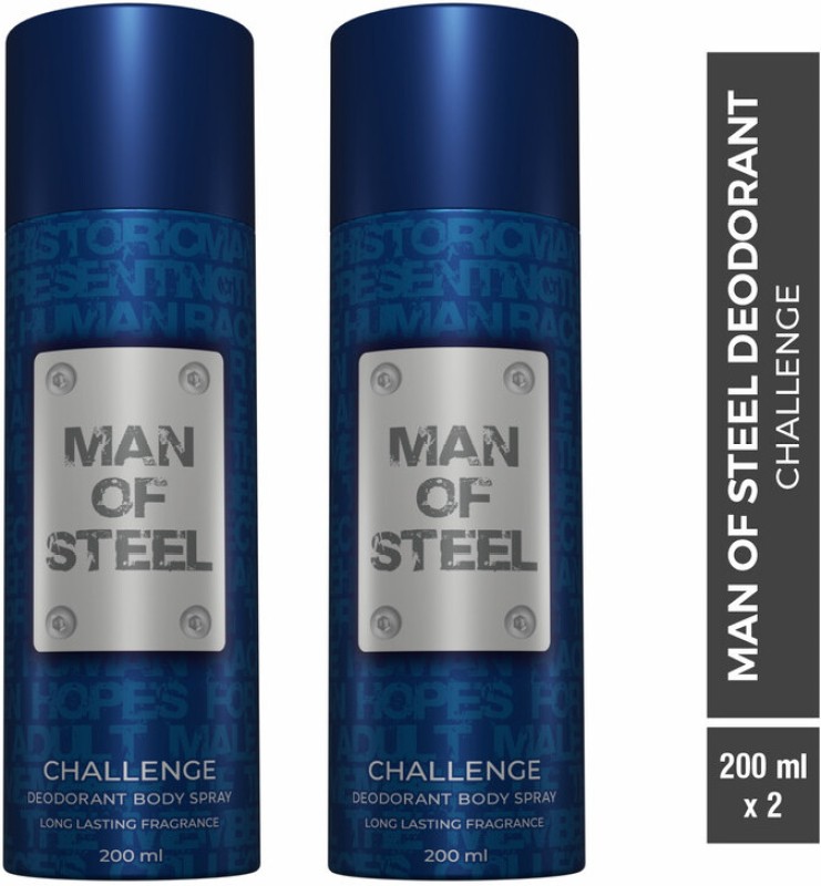 Denver Combo Of Man Of Steel Challenge Long Lasting Deodorant Spray  –  For Men(400 Ml, Pack Of 2)