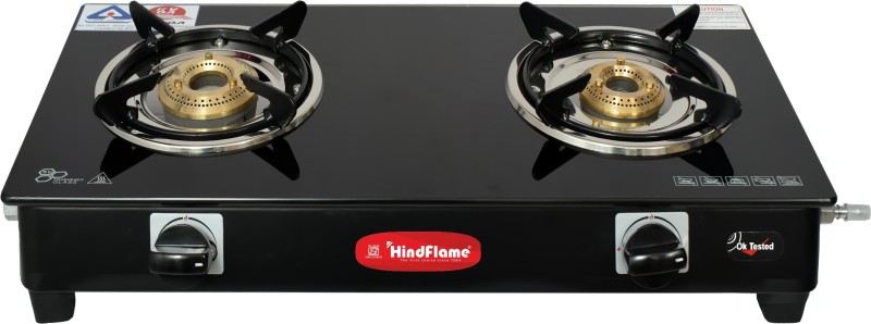 Hindflame 2 Burner Pixel Black Toughened Glass Manual Gas Stove(2 Burners)