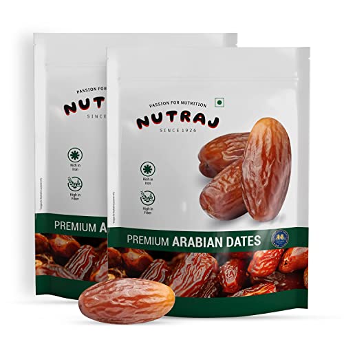Nutraj Premium Gold Arabian Dates 1Kg | Khajur | Khajoor | No Preservatives | No Added Sugar | Dried Fruits | Rich In Iron, Fibre & Vitamins Pack Of 2 (500G X 2)
