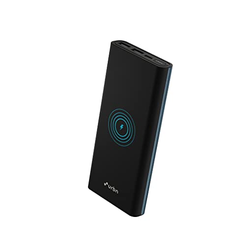 Urbn 10000 Mah 15W Li-Polymer Premium Black Edition Wireless Power Bank | 22.5W Fast Charging | Type C Power Delivery (1 Input, 3 Output) | Made In India| Free Type C Cable (Black)
