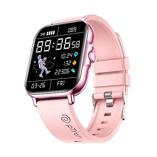 Ptron Newly Launched Reflect Callz Smartwatch With Bluetooth Calling, 1.85″ Full Touch Display, 600 Nits, Digital Crown, 100+ Watch Faces, Hr, Spo2, Sports Mode, 5 Days Battery Life & Ip68 (Pink)