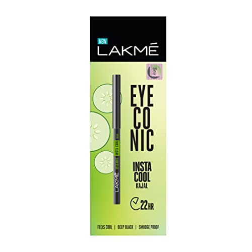 Lakmé Eyeconic Insta Cool Kajal, Black, Cooling Kohl Liner With Cucumber, Twist Up Pencil – Waterproof, Smudge Proof & Long Lasting Eye Makeup, Glossy Finish 0.35 G
