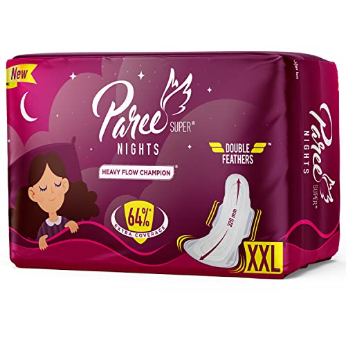 Paree Super Nights Sanitary Pads For Women (Trifold) |Xxl-30 Pads|Double Feathers|Quick Absorption|Disposable Covers|Wide Coverage|Leakage Protection All Night
