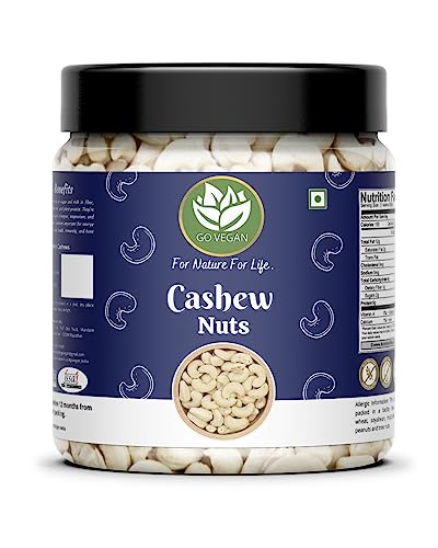 Go Vegan Raw Cashew W320 Grade 1Kg | Kaju | Premium Whole Cashews | Whole Crunchy Cashews Jar Pack
