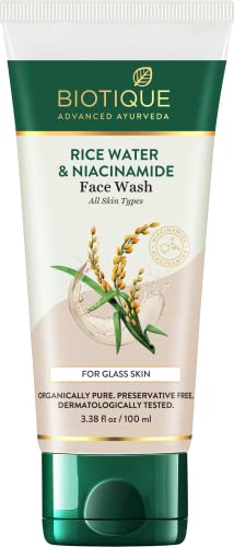 Biotique Rice Water & Niacinamide Gel Face Wash Removes Excess Oils & Reduce Blemishes Of The Skin | Glass Skin | For Men & Women – 100Ml