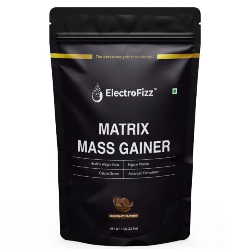 Electrofizz Matrix Mass Gainer | Weight Gainer With 25+ Essential Vitamins & Minerals, 3Gm Creatine, 12Gm Protein, 69Gm Carbs And 365 Calories -1Kg, 30 Servings (Chocolate)