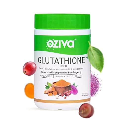Oziva Plant Based Glutathione Builder, 60 Capsules| Glutathione Builder For Hydration,Skin Brightening, &Powerful Antioxidant Activity |Glutathione Builder With Skin Vitamins Grapeseed & Milk Thistle