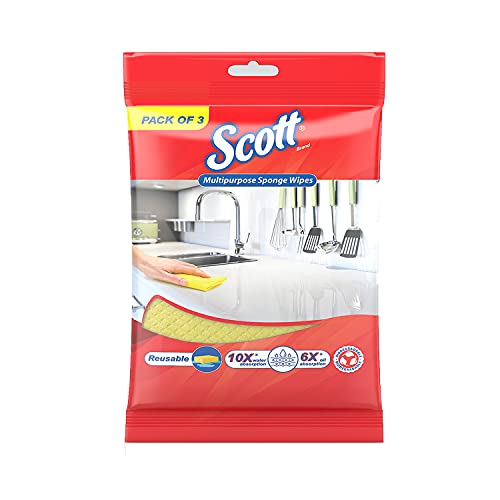 Scott® Multipurpose Reusable Kitchen Cleaning Sponge Wipes, Pack Of 3 (63331)