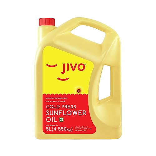 Jivo Cold Pressed Chemical Free Sunflower Oil 5 Litre |For Roasting, Frying, Baking All Type Of Cuisines|