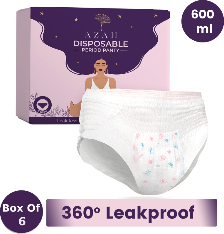 Azah Disposable Period Panties | Box Of 6 | Overnight Protection | 600Ml Absorption Sanitary Pad(Pack Of 6)