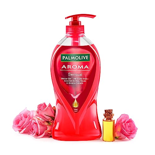 Palmolive Rose, Orange Essential Oil & Ginseng Aroma Sensual Body Wash | Soothing & Brightening | Glowing & Youthful Skin | No Paraben & Silicones, Ph Balanced, Body Wash 750Ml