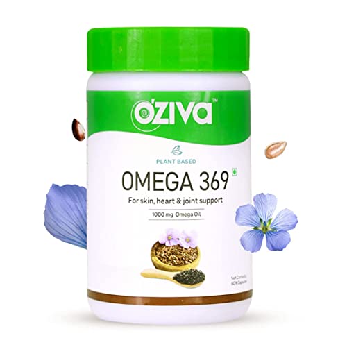 Oziva Plant Based Omega 3 6 9 Multivitamin Supplement For Men & Women (1000 Mg Vegan Omega Oil Concentrate With Flaxseed & Blackseed Oil) Fatty Acids For Skin, Heart, & Joint Support, 60 Veg Capsules, Green