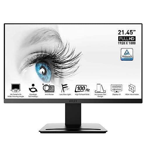 Msi Pro Mp223 21.45 Inch Full Hd Office Monitor – 1920 X 1080 Va Panel, 100 Hz, Eye-Friendly Screen, Vesa Mountable, Display Kit Support, Tilt-Adjustable – Hdmi 1.4B, D-Sub (Vga)