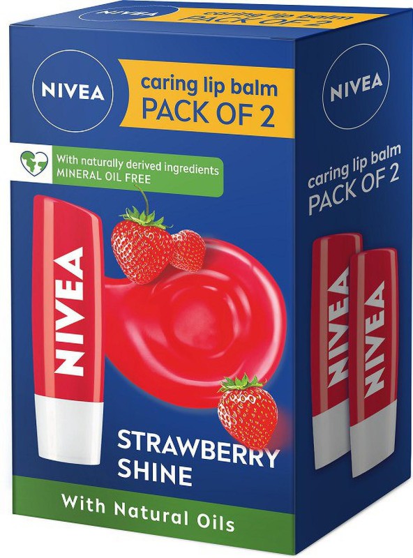 Nivea Strawberry Fruity Shine Lip Balm Strawberry(Pack Of: 2, 9.6 G)