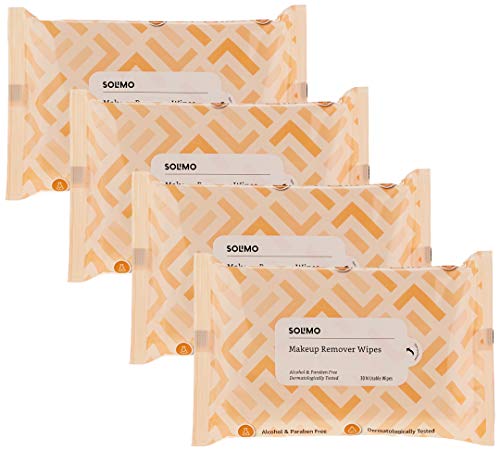 Amazon Brand – Solimo Makeup Removal Wipes – 30 Wipes/Pack (Pack Of 4)