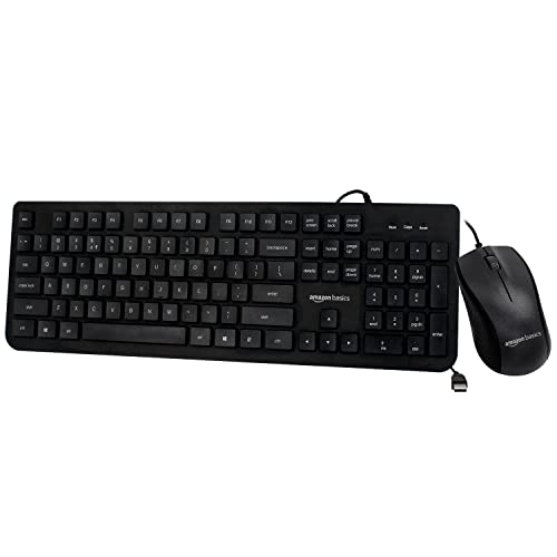 Amazon Basics Wired Keyboard And Optical Mouse Set For Windows, Usb 2.0 Interface, For Gaming Pc, Computer, Laptop, Mac (Black)