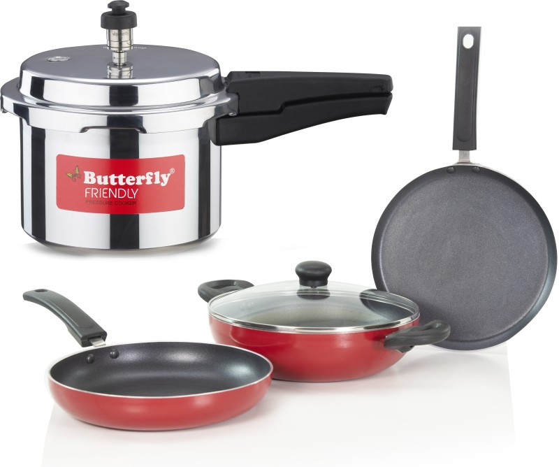 Butterfly Friendly Induction Base Kitchen Starter Kit Induction Bottom Non-Stick Coated Cookware Set(Aluminium, 4 – Piece)