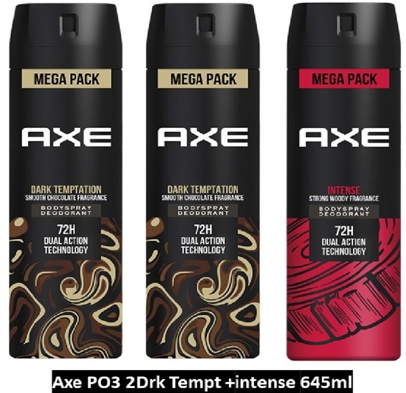 Axe Dark Temptation And Intense Deodorant Spray  –  For Men(645 Ml, Pack Of 3)