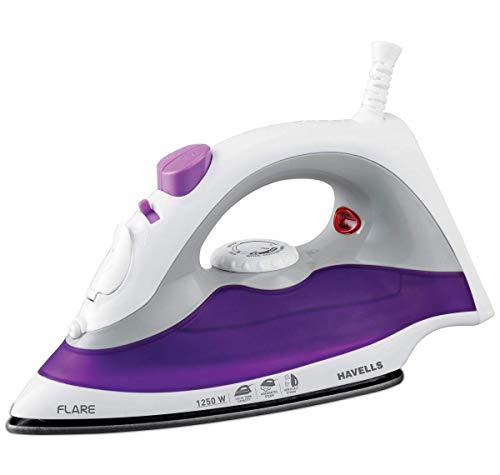 Havells Flare 1250 W Steam Iron With Teflon Coated Sole Plate, Vertical & Horizontal Ironing & 2 Years Warranty. (Purple)