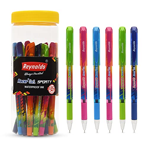Reynolds Racer Gel Sporty 15 Ct Jari Lightweight Gel Pen With Comfortable Grip For Extra Smooth Writing I School And Office Stationery|0.5Mm Tip Size|Multicolor