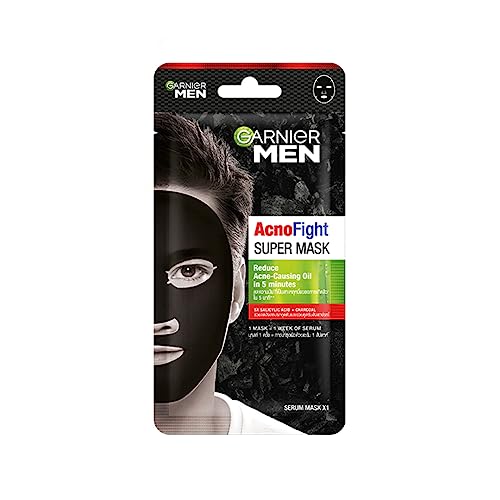 Garnier Men Acno Fight Xl Tissue Mask Men, 5X Salicylic Acid And Charcoal Powder, Fight Pimple Causing Germs In 5 Min, Suitable For All Skin Types, 22G