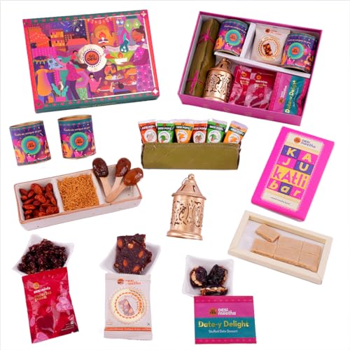 Go Desi Premium Diwali Gift Hamper Box | The Ultimate Assorted Gift Hamper | Desi Popz | Dry Fruit Barfis | Meetha Paan | Kaju Katli Bar | Choco Meetha Paan | Baked Bhujiya | Chilli Almonds