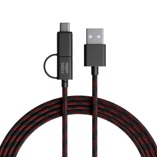 Amazon Basics 2-In-1 Type-C And Micro Usb Braided Cable | 3A/18W Fast Charging & 480 Mbps Data Transfer | 1.2M, Tangle Free Cable
