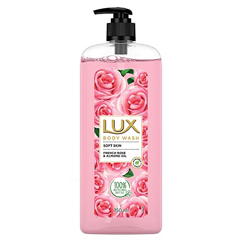 Lux Body Wash Soft Skin French Rose & Almond Oil Super Saver Xl Pump Bottle With Long Lasting Fragrance, Glycerine, Paraben Free, Extra Foam, 750 Ml