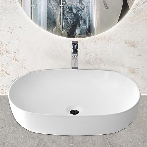 Bonkaso Ceramica Bathroom Basin Designer Glossy Finish Table Top Ceramic Wash Basin605 X 425 X 140 Mm (24 X17) 14 Kg(Cosmo3034)