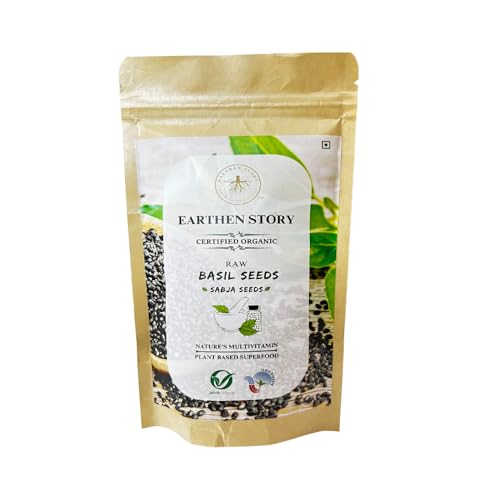 Earthen Story Certified Organic Sabja Seeds 200G | Raw Tulsi/Tukmaria/Basil Seeds For Weight Loss | Plant Protein, Baby Food, Gluten Free, Rich In Omega 3, Fibre, Vitamins & Minerals