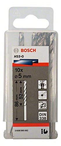 Bosch Professional Metal Drill Bits Hss-G With Diameter 5Mm, Working Length- 52Mm, Total Length- 86Mm, Pack Of 10