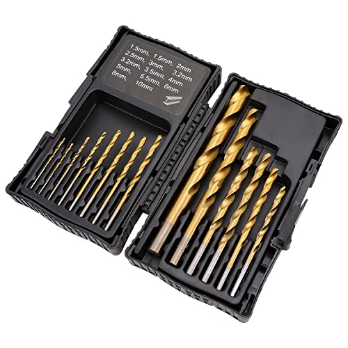 Amazon Basics High Speed Steel Drill Set For Metal, Wood, & Plastic, 14 Pieces, 1.5 – 10Mm, Straight