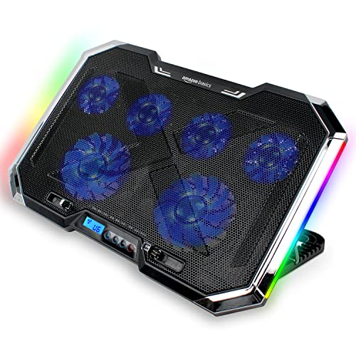 Amazon Basics Laptop Cooling Pad With 7-Cool Rgb Led Lighting Effects | Usb Powered Gaming Laptop Cooler Stand | Quiet 6 Fans With 7-Level Height Adjustment| Slim Chill Mat For 12 To 17-Inch Laptops